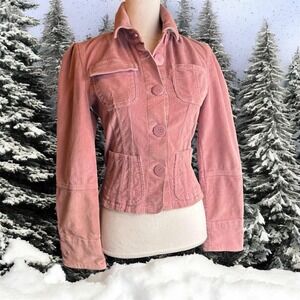 Y2KDollhouse Blue Jeans and Rock & Roll Pink Corduroy Button Up Cropped Jacket S